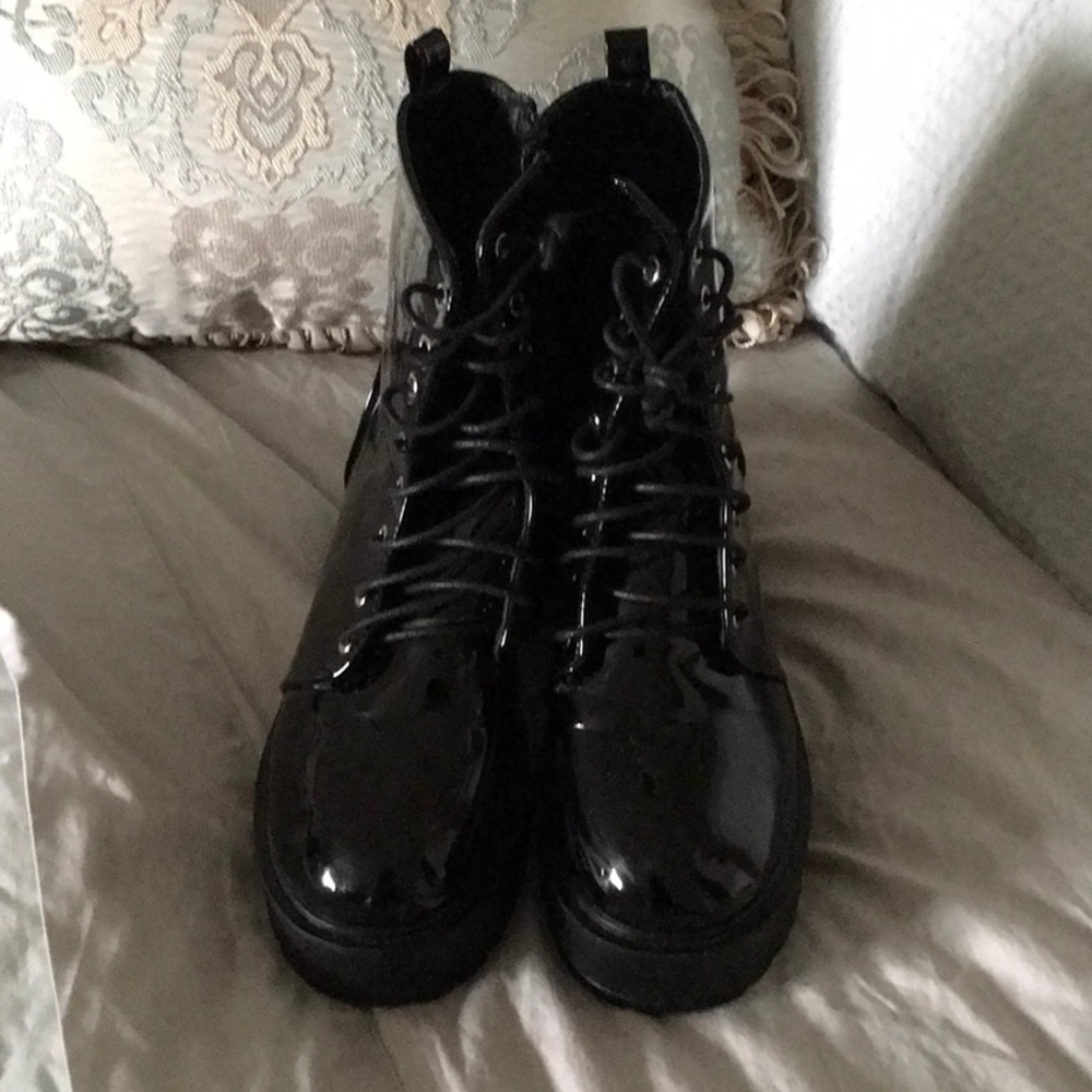 Black lace up platform combat boots